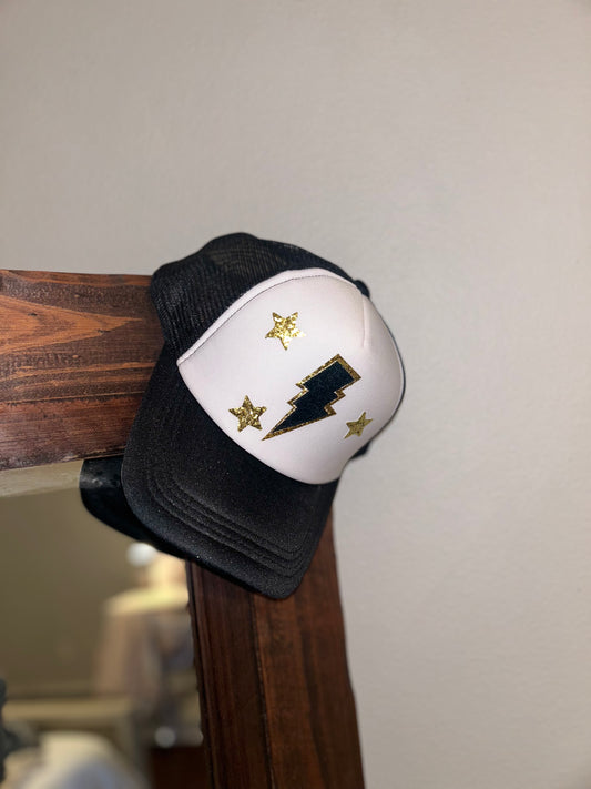 black lightning trucker hat
