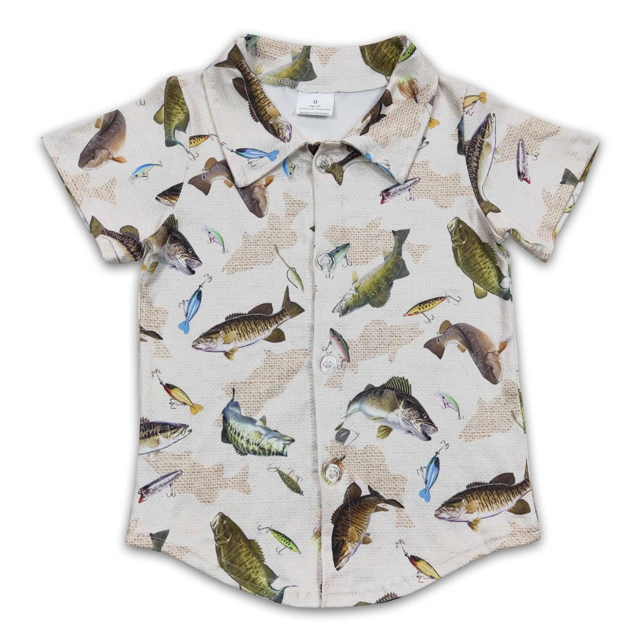 Fish short sleeves kids boy button up shirt – BuckskinBeaux