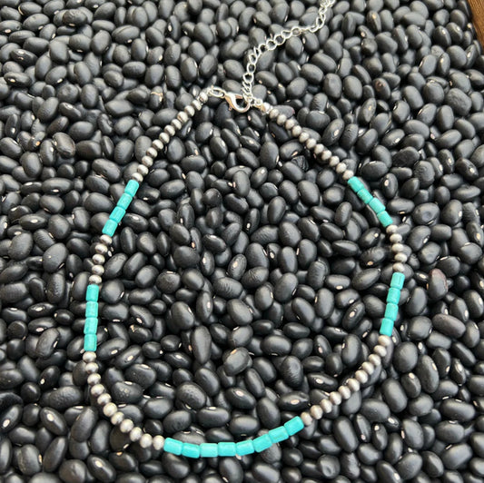 Turquoise and faux navajo pearl choker